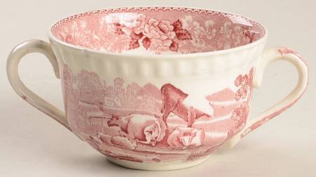 English Scenic Pink (Older-Cream) Flat Bouillon Cup