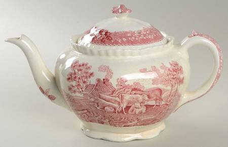 English Scenic Pink (Older-Cream) Teapot & Lid