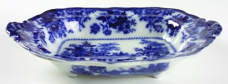 Fairy Villas (Flow Blue, Center Scene) 12" Oval Vegetable Bowl
