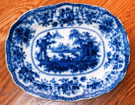 Fairy Villas (Flow Blue, Center Scene) 13" Oval Serving Platter