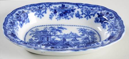Fairy Villas (Flow Blue, Center Scene) 9" Oval Vegetable Bowl