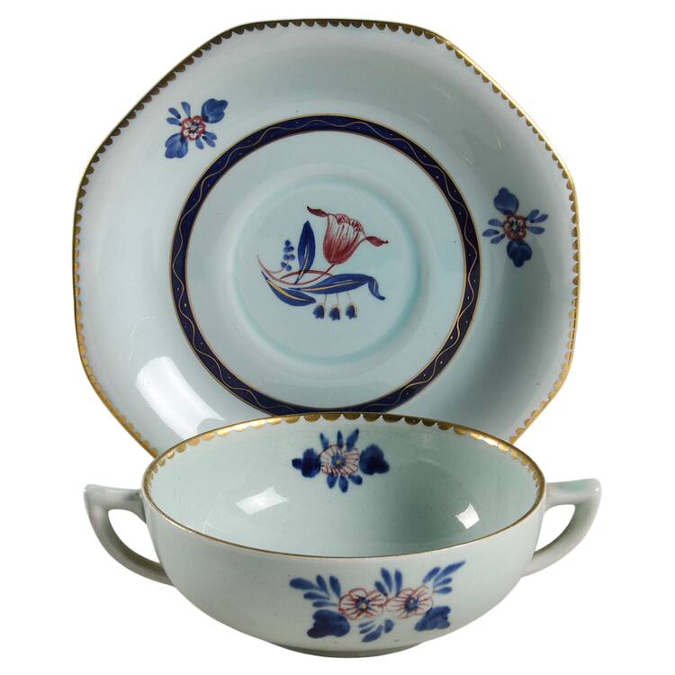 Georgian Flat Cream Soup Bowl & Saucer Set