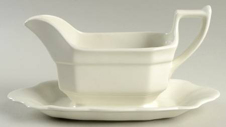 Hexagon White Gravy Boat with Attached Underplate