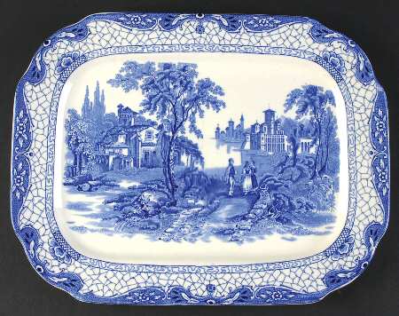 Landscape (Blue & White) 12" Oval Serving Platter