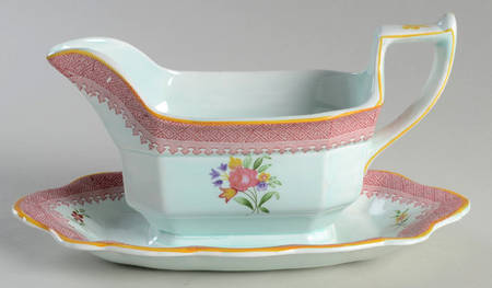 Lowestoft (Newer Backstamp) Gravy Boat with Attached Underplate