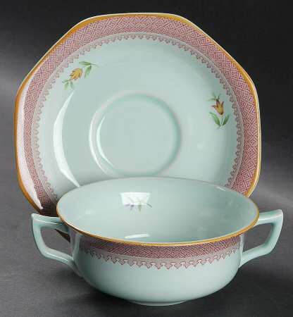 Lowestoft (Newer Backstamp) Flat Cream Soup Bowl & Saucer Set