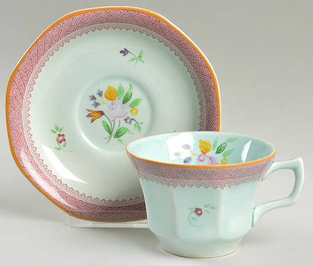 Lowestoft (Older Backstamp) Flat Cup & Saucer Set by Adams China