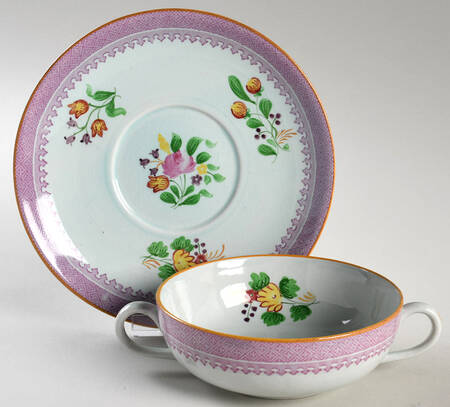 Lowestoft (Older Backstamp) Flat Cream Soup Bowl & Saucer Set