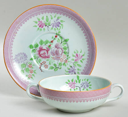Lowestoft (Older Backstamp) Flat Cream Soup Bowl & Saucer Set