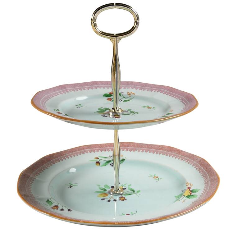 Lowestoft (Older Backstamp) 6 5/8"-10"  2 Tiered Serving Tray (Dp, Sp) HC