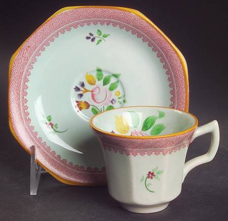 Lowestoft (Older Backstamp) Flat Demitasse Cup & Saucer Set