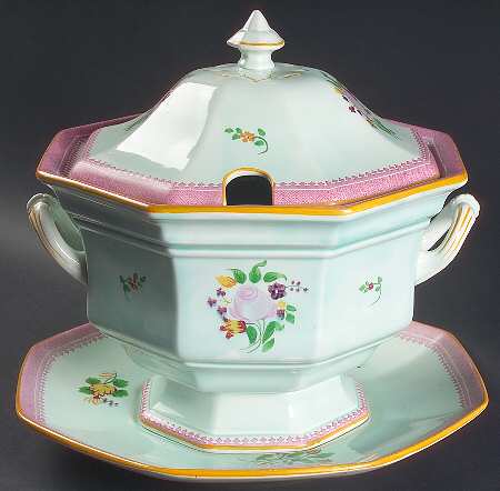 Lowestoft (Older Backstamp) Octagonal Tureen & Lid with Underplate