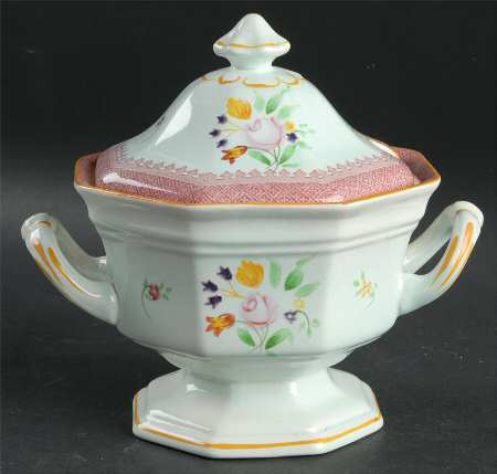Lowestoft (Older Backstamp) Octagonal Sauce Boat & Lid