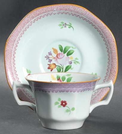 Lowestoft (Older Backstamp) Flat Bouillon Cup & Saucer