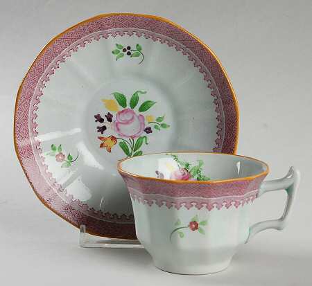 Lowestoft (Older Backstamp) Flat Demitasse Cup & Saucer Set