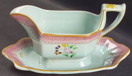 Lowestoft (Older Backstamp) Gravy Boat with Attached Underplate