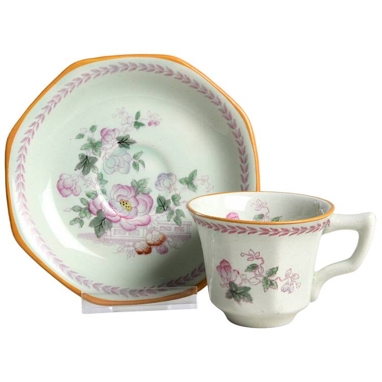 Metz Newer Backstamp Flat Demitasse Cup & Saucer Set