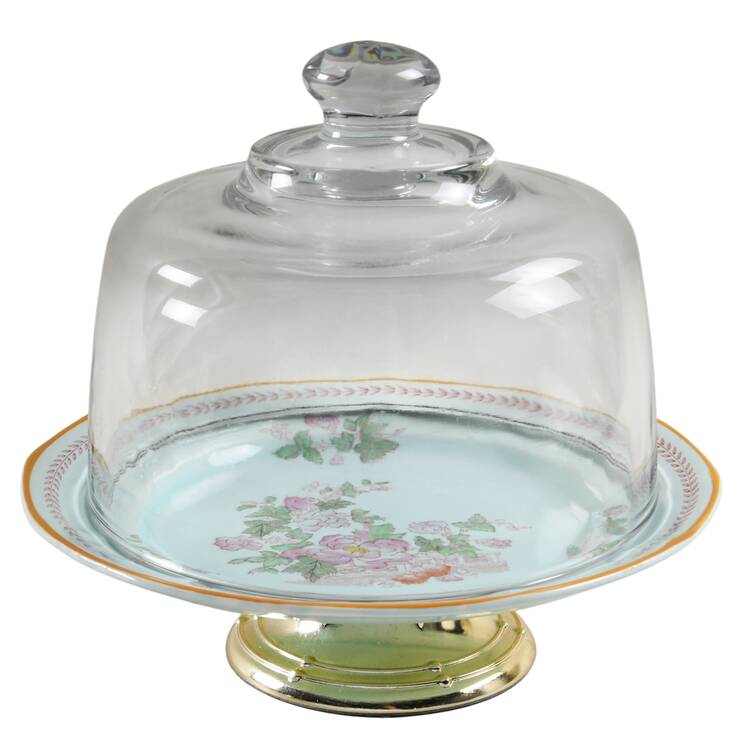 Metz Older Backstamp 6 1/2"-7 1/2" Footed Cheese Plate w/ Glass Dome HC