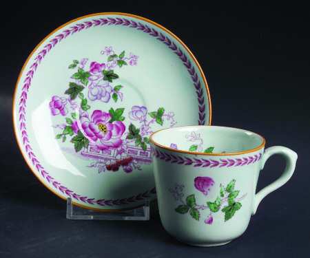 Metz Older Backstamp Flat Demitasse Cup & Saucer Set by Adams China
