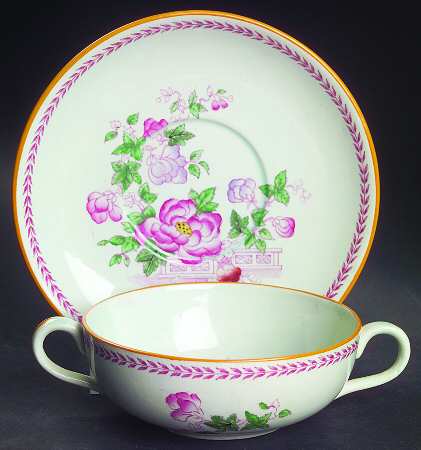 Metz Older Backstamp Flat Cream Soup Bowl & Saucer Set