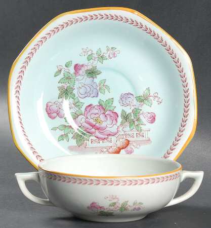 Metz Older Backstamp Flat Cream Soup Bowl & Saucer Set