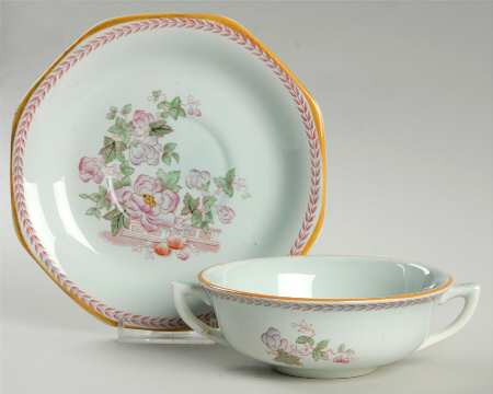 Metz Older Backstamp Flat Cream Soup Bowl & Saucer Set