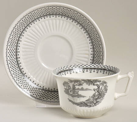 Minuet Black (Newer, Adams Bckstmp) Flat Cup & Saucer Set