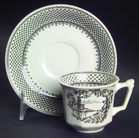 Minuet Black (Newer, Adams Bckstmp) Flat Demitasse Cup & Saucer Set