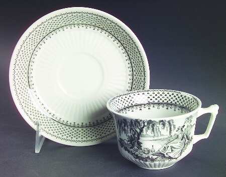 Minuet Black (Newer, Adams Bckstmp) Flat Cup & Saucer Set