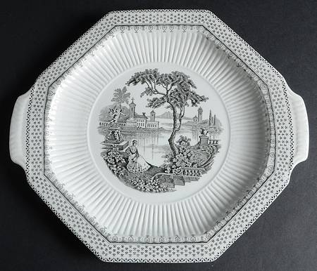 Minuet Black (Newer, Adams Bckstmp) Handled Cake Plate