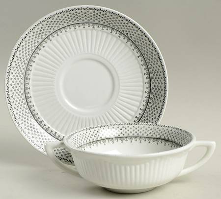 Minuet Black (Newer, Adams Bckstmp) Flat Cream Soup Bowl & Saucer Set