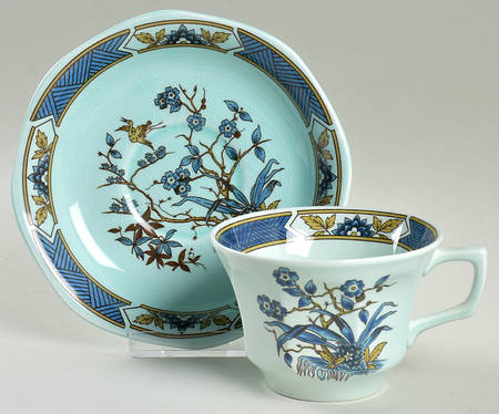 Ming Toi Blue Flat Cup & Saucer Set
