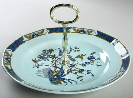 Ming Toi Blue Round Serving Plate with Center Handle (Dp) Hc