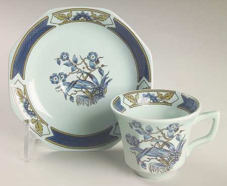 Ming Toi Blue Flat Demitasse Cup & Saucer Set