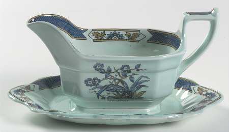 Ming Toi Blue Gravy Boat with Attached Underplate