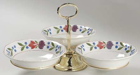 Old Colonial (Newer Backstamp) 7" x 12" 3-Part Relish & Metal Stand (CERC) HC