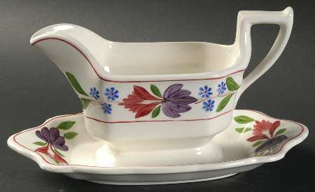 Old Colonial (Older Backstamp) Gravy Boat with Attached Underplate