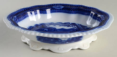 Old English Rural Scenes Blue Multicolor Oval Vegetable No Lid