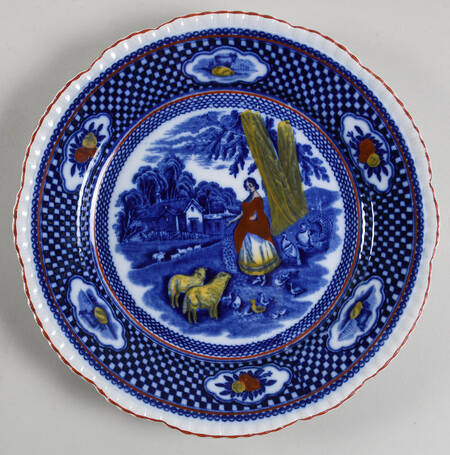 Old English Rural Scenes Blue Multicolor Dinner Plate