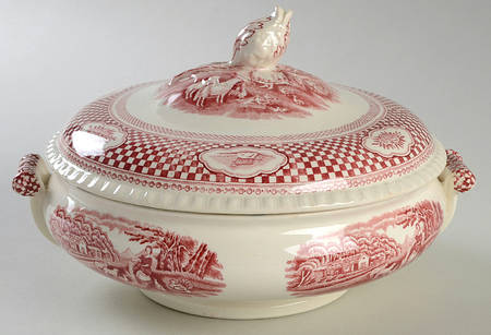 Old English Rural Scenes Round Covered Vegetable