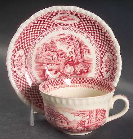 Old English Rural Scenes Flat Cup & Saucer Set