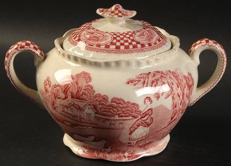 Old English Rural Scenes Sugar Bowl & Lid