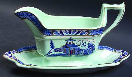 Old Free Hand Gravy Boat with Attached Underplate