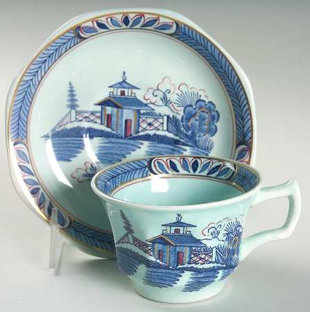 Old Free Hand Flat Cup & Saucer Set