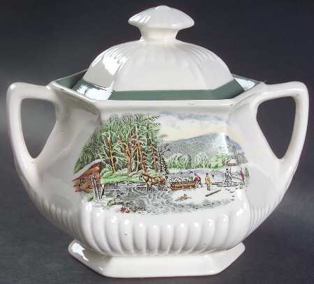 Old Winter Scenes Sugar Bowl & Lid