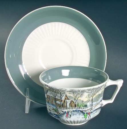 Old Winter Scenes Flat Cup & Saucer Set