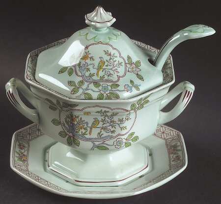Singapore Bird (Newer Backstamp) Sauce Boat & Lid & Underplate & Ladle
