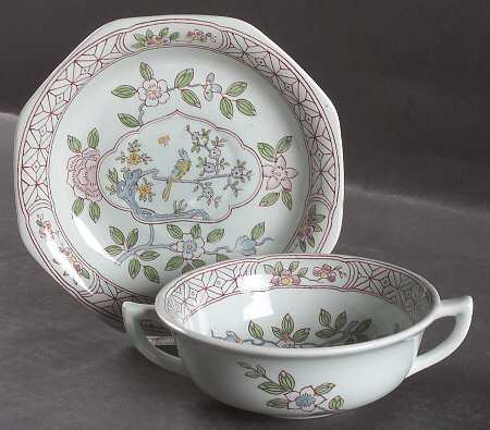 Singapore Bird (Newer Backstamp) Flat Cream Soup Bowl & Saucer Set