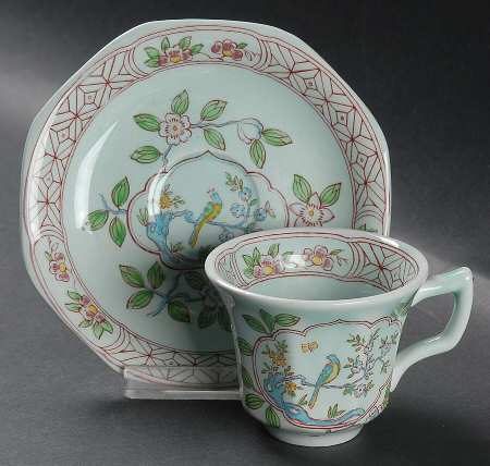 Singapore Bird (Newer Backstamp) Flat Demitasse Cup & Saucer Set