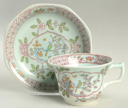Singapore Bird (Older Backstamp) Flat Cup & Saucer Set